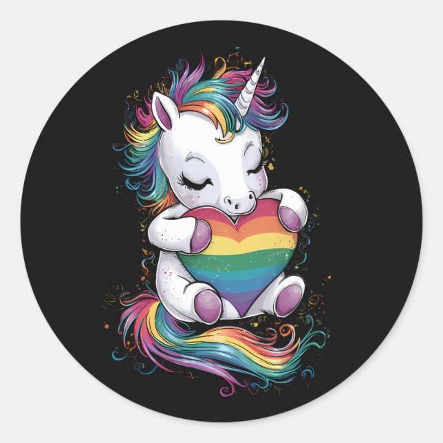 Pegatina Redonda Orgullo Gay Unicornio Bandera Arcoiris Lgbt (Anverso)