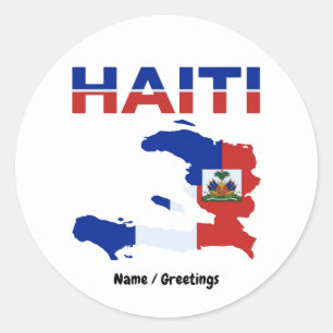 Pegatina Redonda Orgullo haitiano Diseño de mapa de bandera de Hait