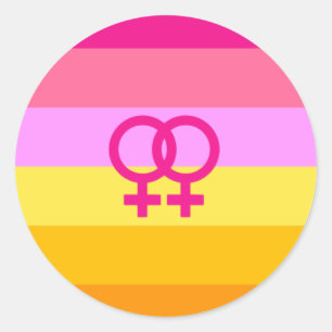 Pegatina Redonda Orgullo Lesbiana Dawn Pride Mujeres que Aman a Muj