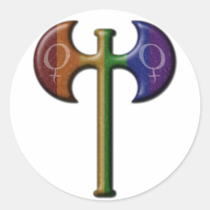 Pegatina Redonda Orgullo lesbiano Labrys del arco iris
