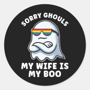 Pegatina Redonda Orgullo Lgbt Lesbiana Halloween Fantasma Mi esposa
