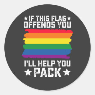 Pegatina Redonda Orgullo LGBT Si esta bandera te ofende te ayudaré