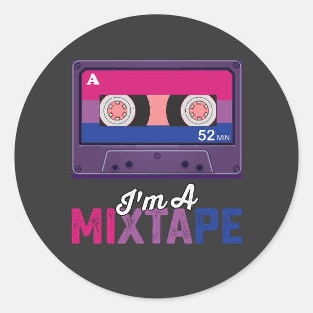 Pegatina Redonda Orgullo LGBT: Soy una cassette mixtape Bi (Anverso)