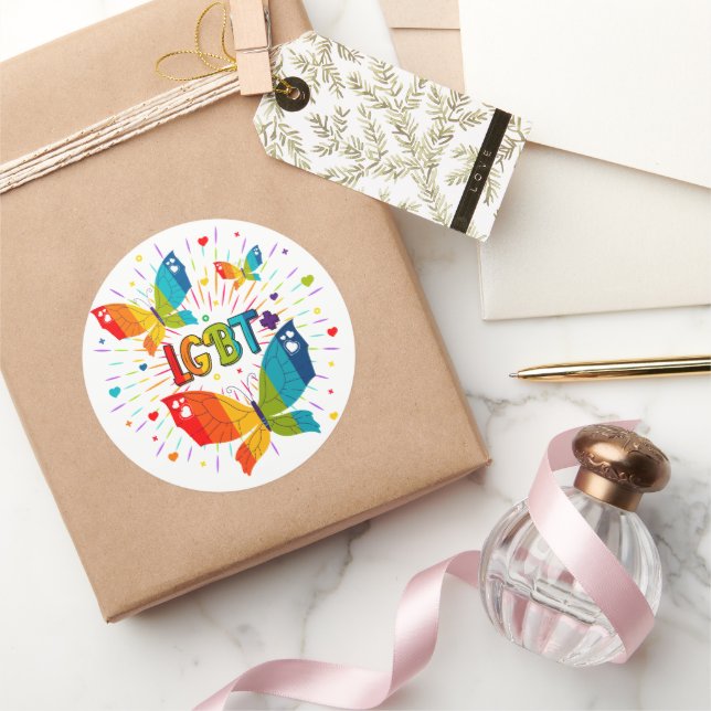 Pegatina Redonda Orgullo mariposa amor amor conciencia LGBT (Regalar)