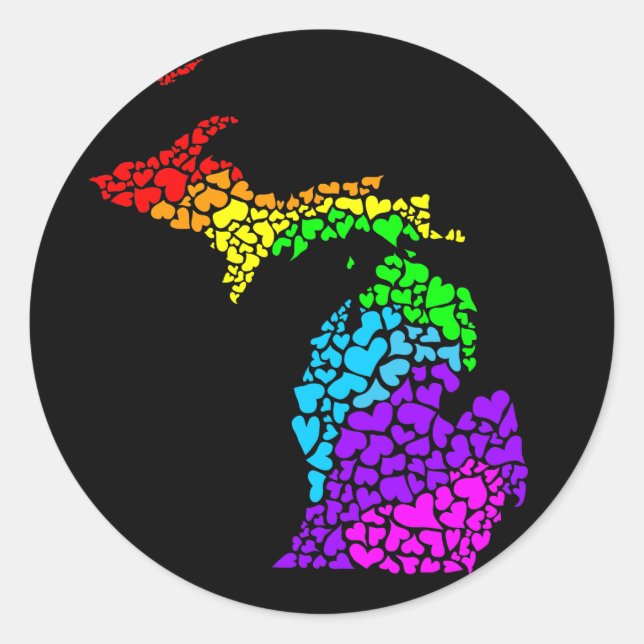 Pegatina Redonda orgullo michigan: corazones arcoiris (Anverso)