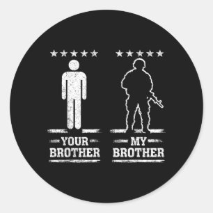 Pegatina Redonda Orgullo Militar de Mi Hermano USA Patriótico