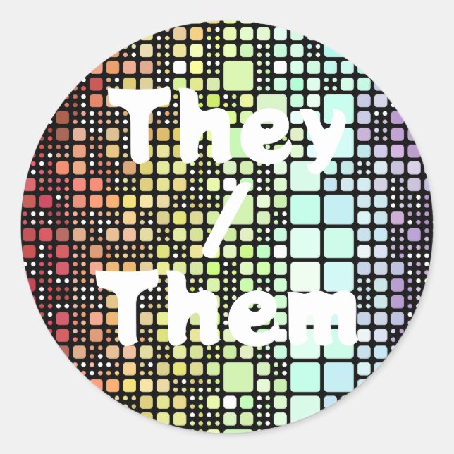 Pegatina Redonda Orgullo Neurogénero Retro Mod Geométrico Groovy Fu (Anverso)