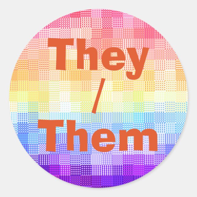 Pegatina Redonda Orgullo retro boho Funky Quirky Xenogender Plaid (Anverso)