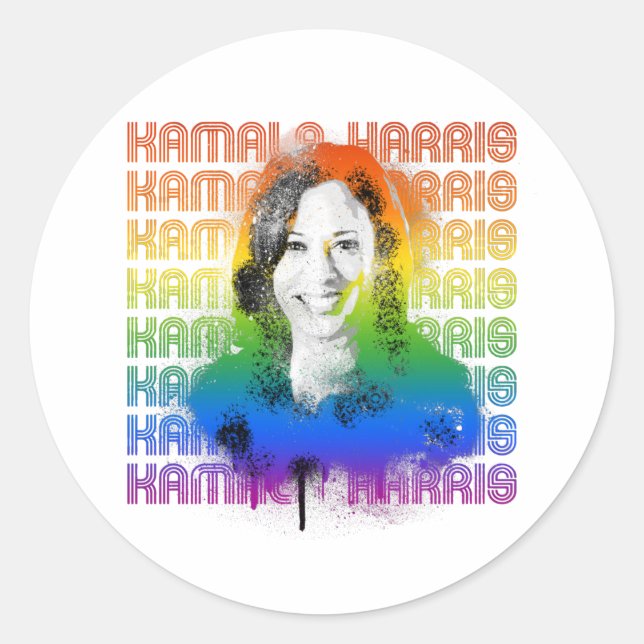 Pegatina Redonda Orgullo Retro Kamala Harris (Anverso)