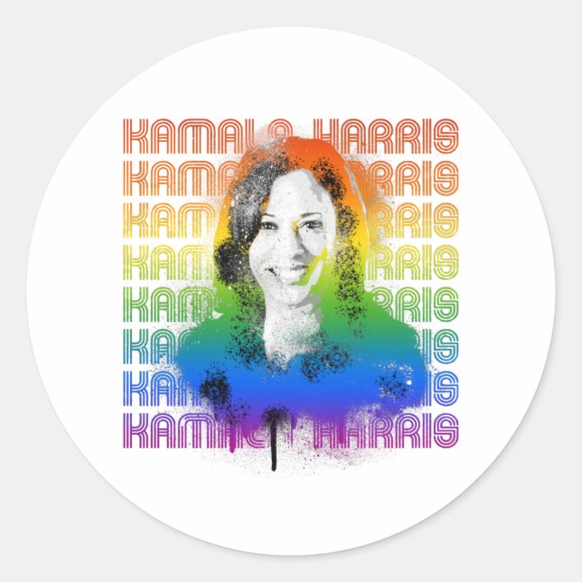 Pegatina Redonda Orgullo Retro Kamala Harris (Anverso)