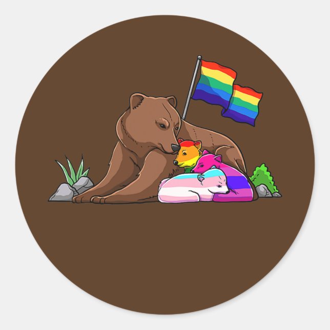 Pegatina Redonda Orgullo transgénero LGBT de abrazo libre a mamá (Anverso)