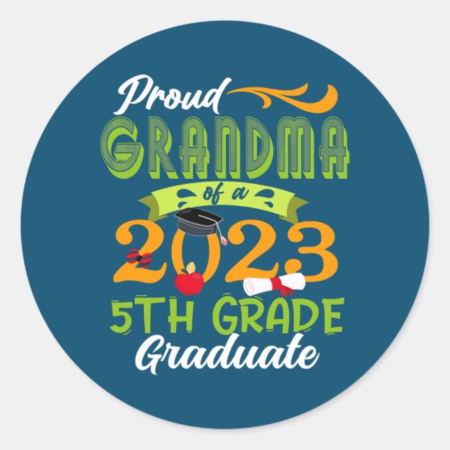 Pegatina Redonda Orgullosa Abuela De 2023 Graduada De 5º Grado (Anverso)