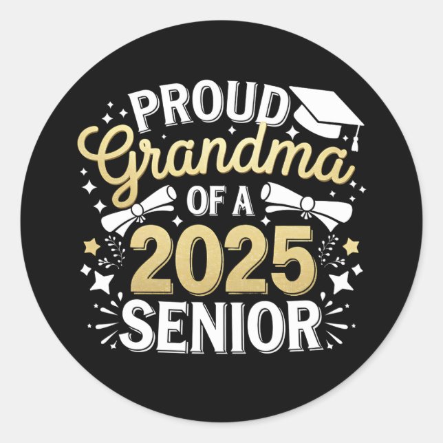 Pegatina Redonda Orgullosa Abuela De Graduación Dorada En 2025 (Anverso)
