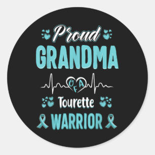 Pegatina Redonda Orgullosa Abuela Tourette Síndrome Guerrero Concie