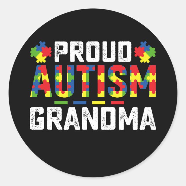 Pegatina Redonda Orgullosa autismo Abuela Conciencia Familia Autist (Anverso)