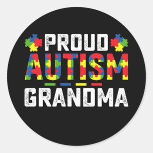 Pegatina Redonda Orgullosa autismo Abuela Conciencia Familia Autist