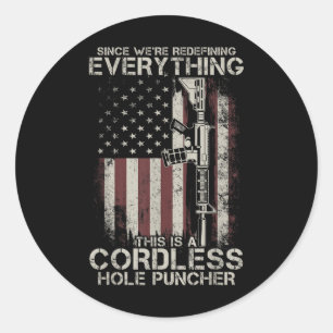 Pegatina Redonda Orgullosa bandera estadounidense veterana de armas