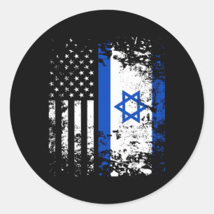 Pegatina Redonda Orgullosa Bandera Israelí De Ee.Uu. Orgullo Patrió