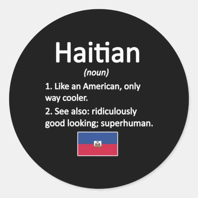 Pegatina Redonda Orgullosa definición haitiana bandera haitiana raí (Anverso)