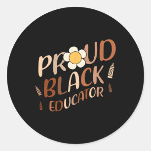 Pegatina Redonda Orgullosa educadora negra Groovy profesora de hist