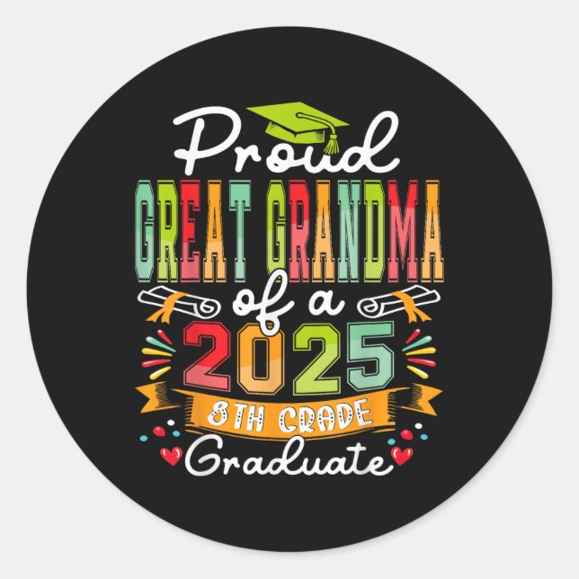 Pegatina Redonda Orgullosa Gran Abuela De Un Grado De Octavo Grado  (Anverso)