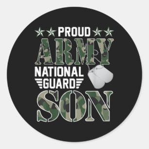 Pegatina Redonda Orgullosa guardia nacional hijo de familia militar