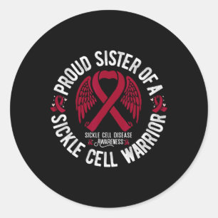 Pegatina Redonda Orgullosa Hermana De Un Guerrero De Células Frías