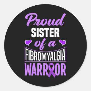 Pegatina Redonda Orgullosa Hermana De Un Guerrero De La Fibromialgi