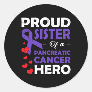 Pegatina Redonda Orgullosa Hermana De Un Héroe Del Cáncer Pancreáti