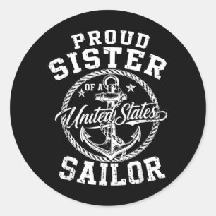 Pegatina Redonda Orgullosa Hermana De Un Marinero Familia Veterano 