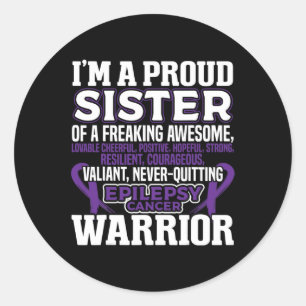 Pegatina Redonda Orgullosa Hermana Epilepsia Awareness Women Purple