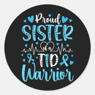 Pegatina Redonda Orgullosa Hermana Guerrera de Diabetes T1d Diabete
