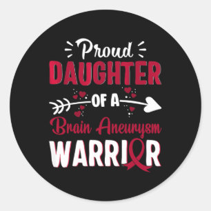 Pegatina Redonda Orgullosa Hija De Un Guerrero Del Aneurysmo Cerebr
