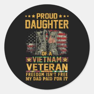 Pegatina Redonda Orgullosa Hija Del Veterano Vietnamita Patriótico 