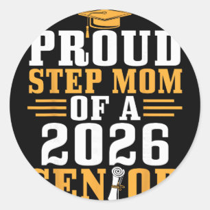 Pegatina Redonda Orgullosa Madrastra 2026 Graduación de Diploma de 