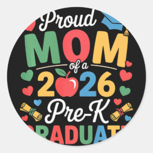Pegatina Redonda Orgullosa Madre De Un Graduado De Pre-k Cl 2026 Gr