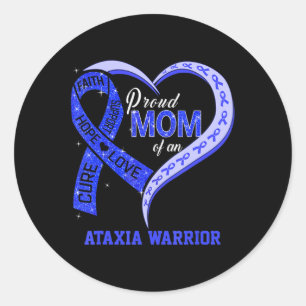 Pegatina Redonda Orgullosa Madre De Un Guerrero Ataxia Cinta Azul