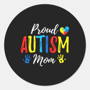 Pegatina Redonda Orgullosa mamá Autismo Concordancia con familia