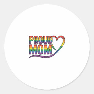 Pegatina Redonda Orgullosa Mamá Corazón Arcoíris Diseño de Grabado 