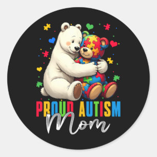 Pegatina Redonda Orgullosa mamá de autismo Oso Conciencia de autism