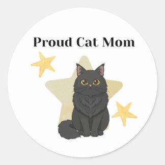 Pegatina Redonda Orgullosa mamá de gato con temática de estrellas