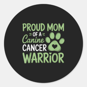 Pegatina Redonda Orgullosa Mamá De Un Guerrero Del Cáncer Canino
