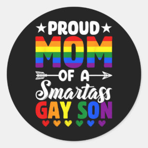 Pegatina Redonda Orgullosa Mamá De Un Hijo Gay Inteligente Lgbtq Co