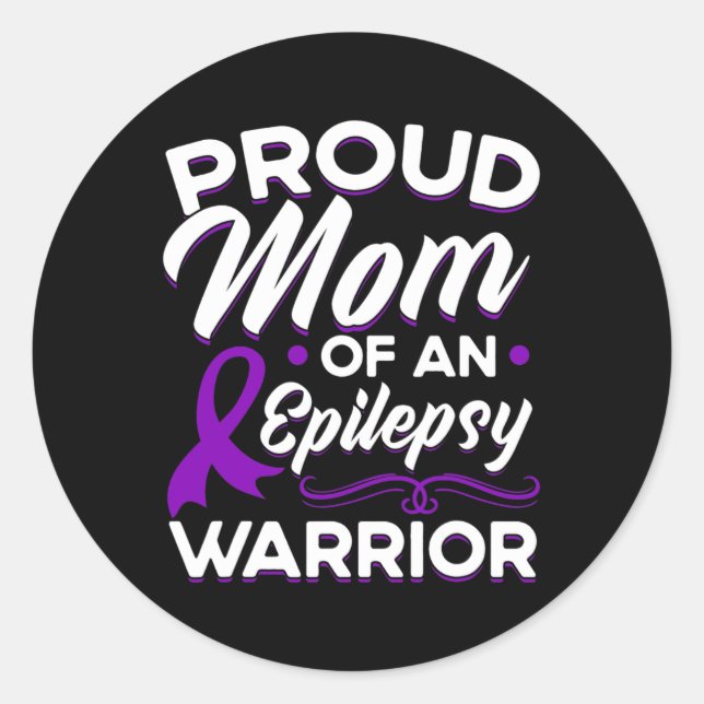 Pegatina Redonda Orgullosa Mamá De Una Epilepsia De Guerrero Epilep (Anverso)