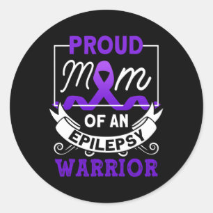 Pegatina Redonda Orgullosa Mamá De Una Epilepsia De Guerrero Epilep