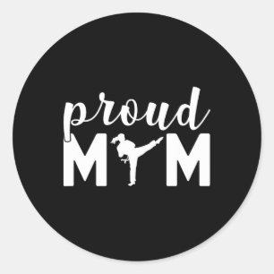 Pegatina Redonda Orgullosa Mamá Taekwondo Artes Marciales Esparcen