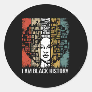 Pegatina Redonda Orgullosa mujer afroamericana Afro Soy negra Histo