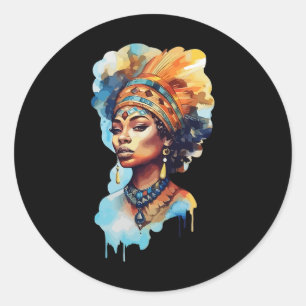 Pegatina Redonda Orgullosa mujer afroamericana espiritual melanina