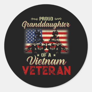 Pegatina Redonda Orgullosa Nieta De Un Veterano Abuelo De Vietnam