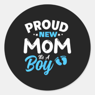 Pegatina Redonda Orgullosa nueva mamá Es un niño Es un niño Madre H